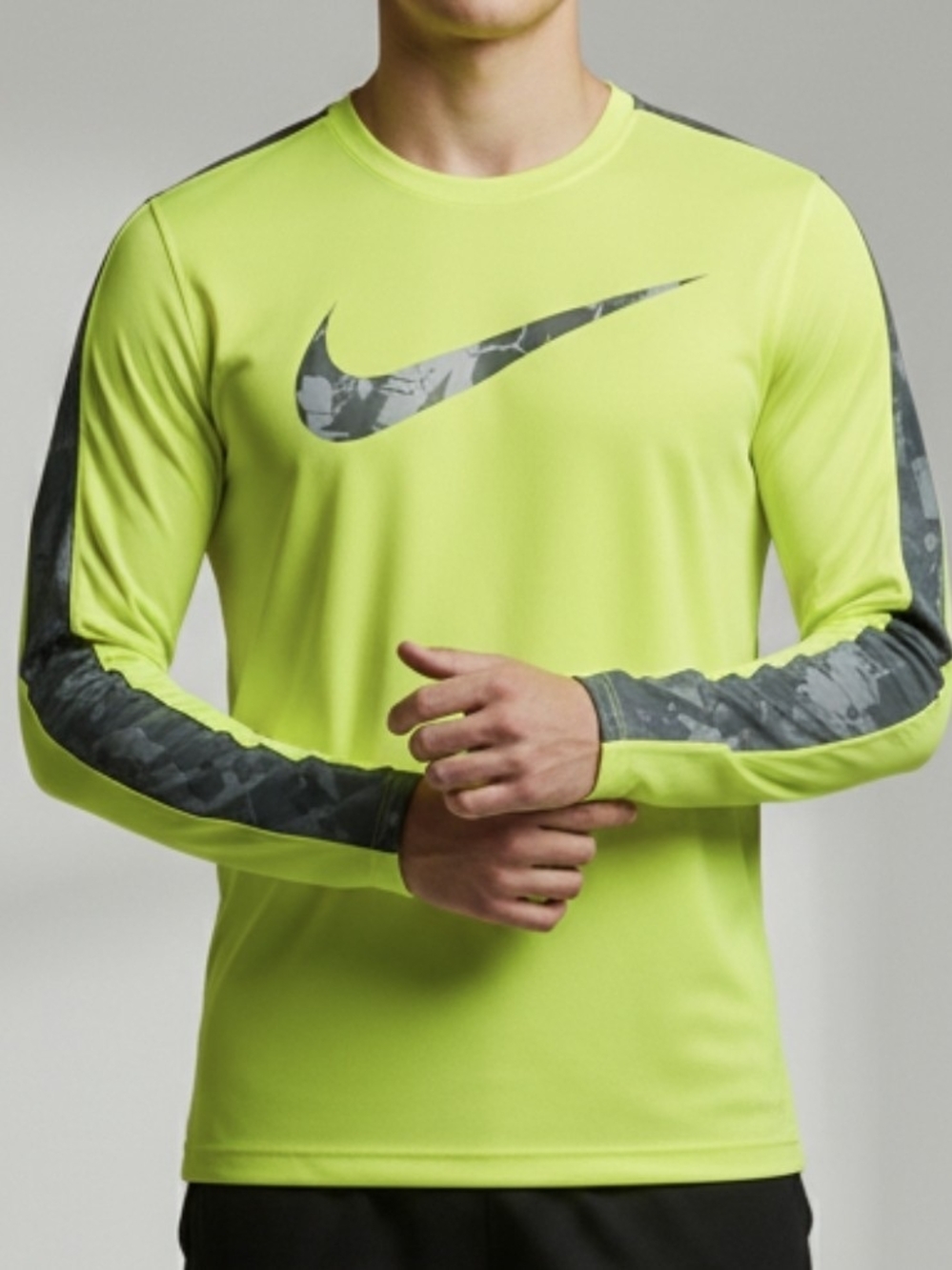 Nike Men’s Long-Sleeve Training Tee - Volt with Gray Camo Accents